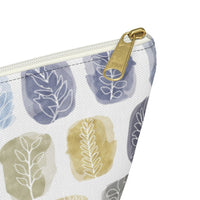 Watercolor Leaf Stamp Accessory Pouch w T-bottom in Navy